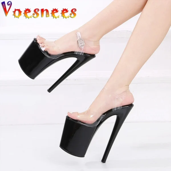 Naked Sandals Waterproof Platform Women Fish Toe Black Sexy Super High Heels Sandals Model T Station 20CM Stage Catwalk Sandals - Image 6