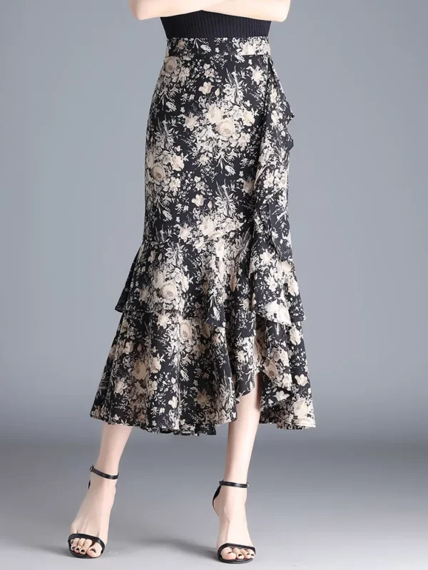 ZUZK Leopard Print Irregular Fishtail Chiffon Skirts Elegant High Waist Summer Luxury Party Skirt Female Ruffles Long Skirts - Image 3