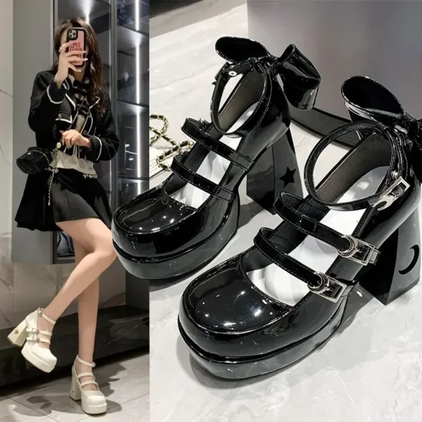 Spring Punk Chunky Platform High Heels Pumps Women Thick Heel Mary Jane Lolita Shoes Woman Patent Leather Cosplay Shoes - Image 3