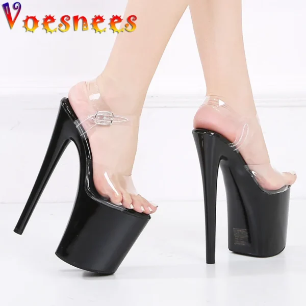 Naked Sandals Waterproof Platform Women Fish Toe Black Sexy Super High Heels Sandals Model T Station 20CM Stage Catwalk Sandals - Image 5