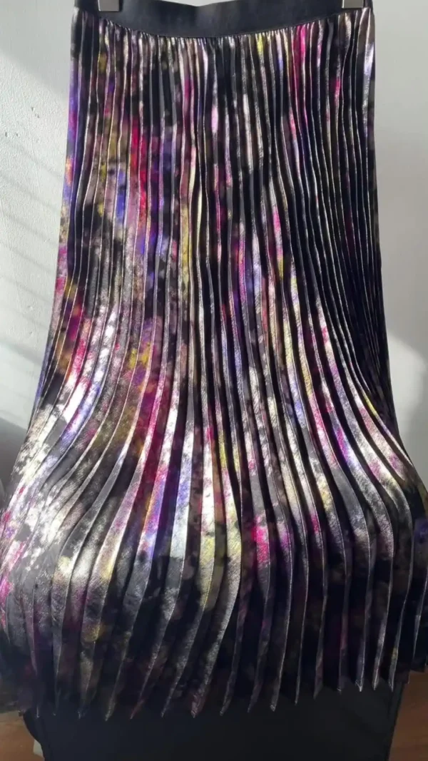 Polished Luster Lurex Midi Skirt Women's Shiny Metallic Luxury Pleated Skirt 2025 New In Boutique Clothing