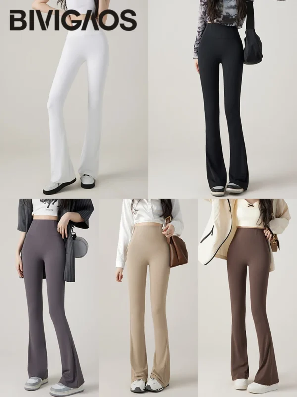 BIVIGAOS New White Micro Flared Leggings Women High Waist Slim Butt Lifter Yoga Horseshoe Pants Stretch Sexy Shark Flared Pants - Image 6