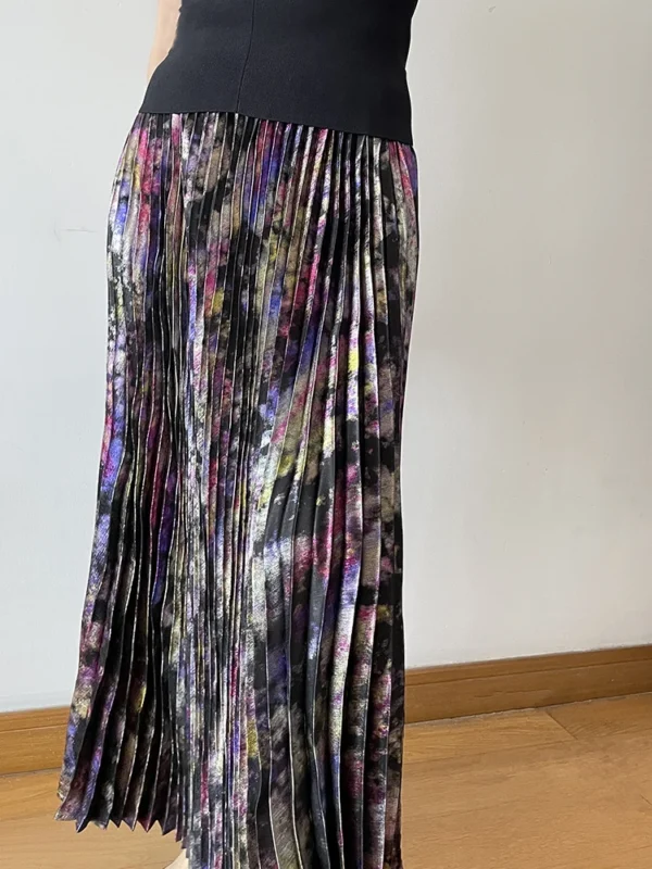 Polished Luster Lurex Midi Skirt Women's Shiny Metallic Luxury Pleated Skirt 2025 New In Boutique Clothing - Image 5