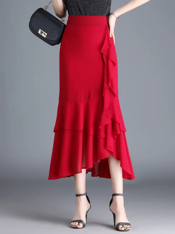 ZUZK Leopard Print Irregular Fishtail Chiffon Skirts Elegant High Waist Summer Luxury Party Skirt Female Ruffles Long Skirts - Image 4