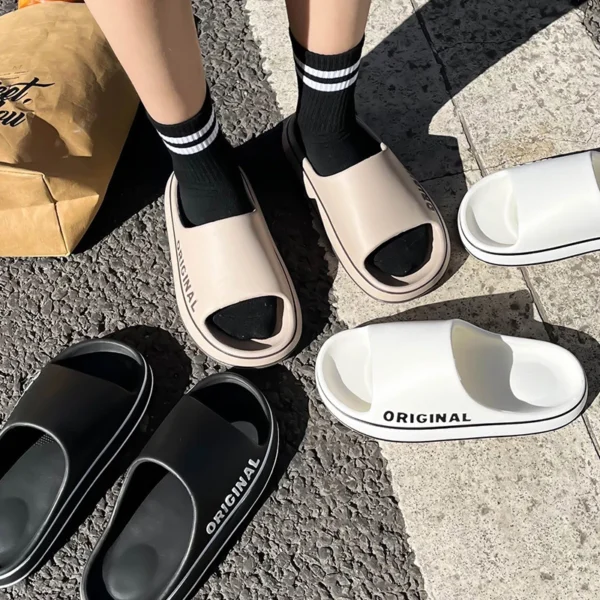 Feslishoet Women Letter Slippers Beach Slides Solid Color Mens Thick Sole Indoor Bathroom Anti Slip Shoes Summer Couple Sandals - Image 2