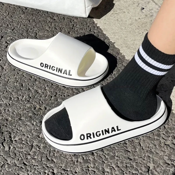 Feslishoet Women Letter Slippers Beach Slides Solid Color Mens Thick Sole Indoor Bathroom Anti Slip Shoes Summer Couple Sandals - Image 5