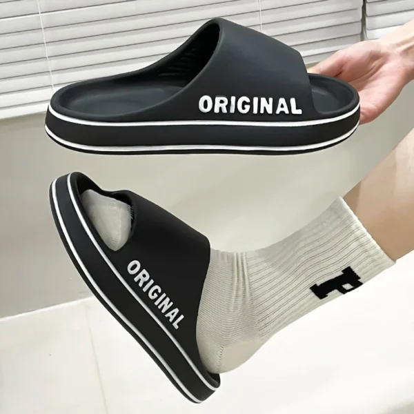 Feslishoet Women Letter Slippers Beach Slides Solid Color Mens Thick Sole Indoor Bathroom Anti Slip Shoes Summer Couple Sandals - Image 4