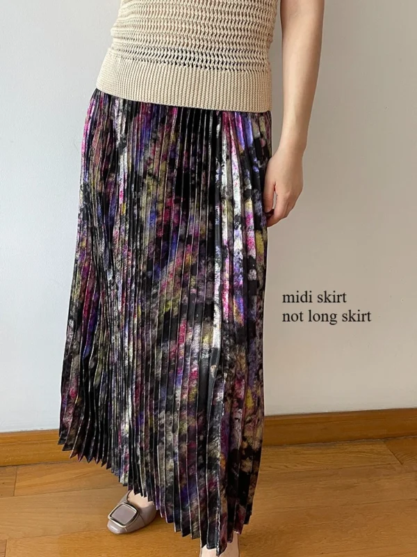 Polished Luster Lurex Midi Skirt Women's Shiny Metallic Luxury Pleated Skirt 2025 New In Boutique Clothing - Image 6