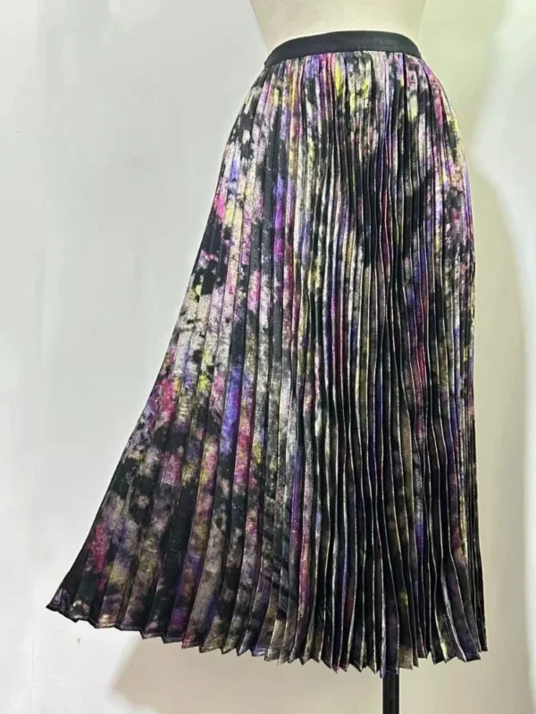Polished Luster Lurex Midi Skirt Women's Shiny Metallic Luxury Pleated Skirt 2025 New In Boutique Clothing - Image 2