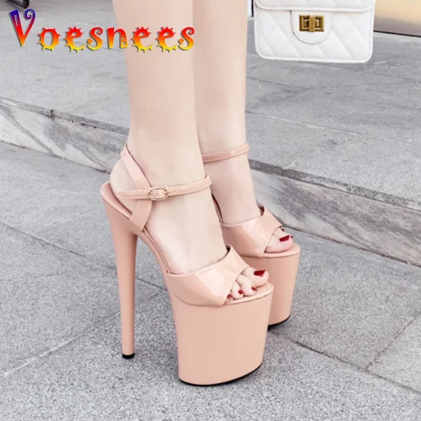 Naked Sandals Waterproof Platform Women Fish Toe Black Sexy Super High Heels Sandals Model T Station 20CM Stage Catwalk Sandals - Image 3